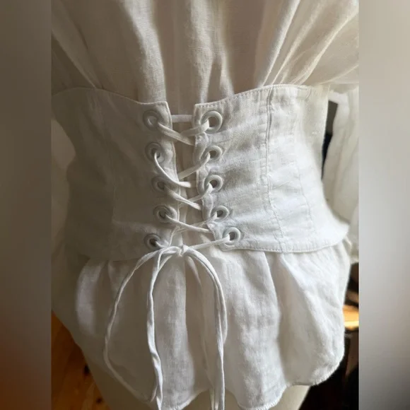 Anemic + Kin Linen Lace-Up Blouse - Picture 2 of 5